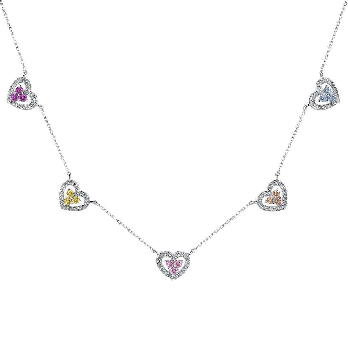[LORA]Sparkling Five Heart Necklace