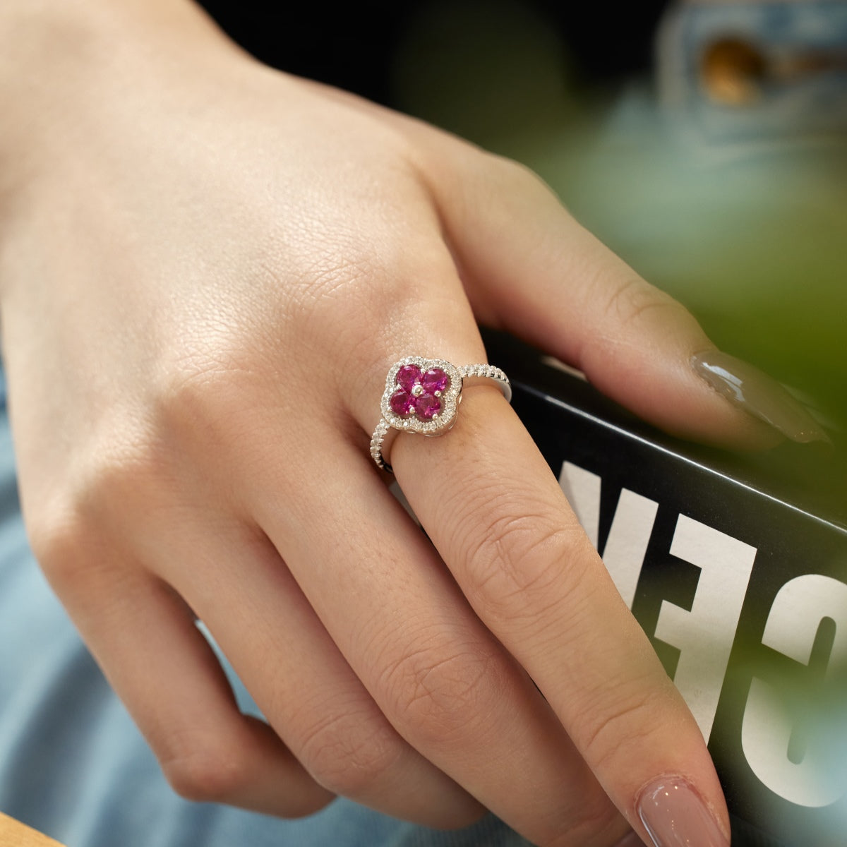 [LORA]Four Leaf Clover Flower Design Ring