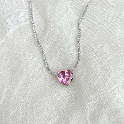 [LORA]8.0 Carat Versatile Colorful Sweet Heart-Shaped Tennis Necklace