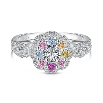 [LORA]Delicate Colorful Round Cut Flower Shape Wedding Ring