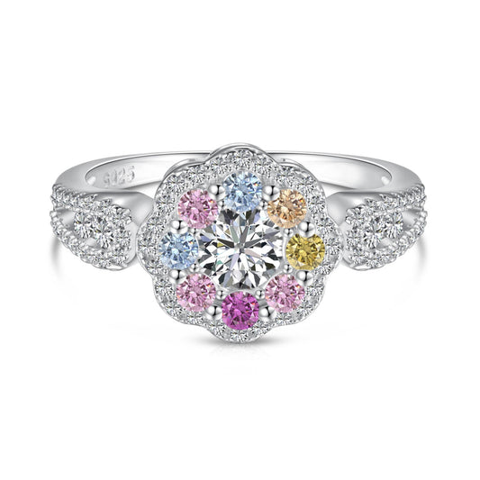 [LORA]Delicate Colorful Round Cut Flower Shape Wedding Ring