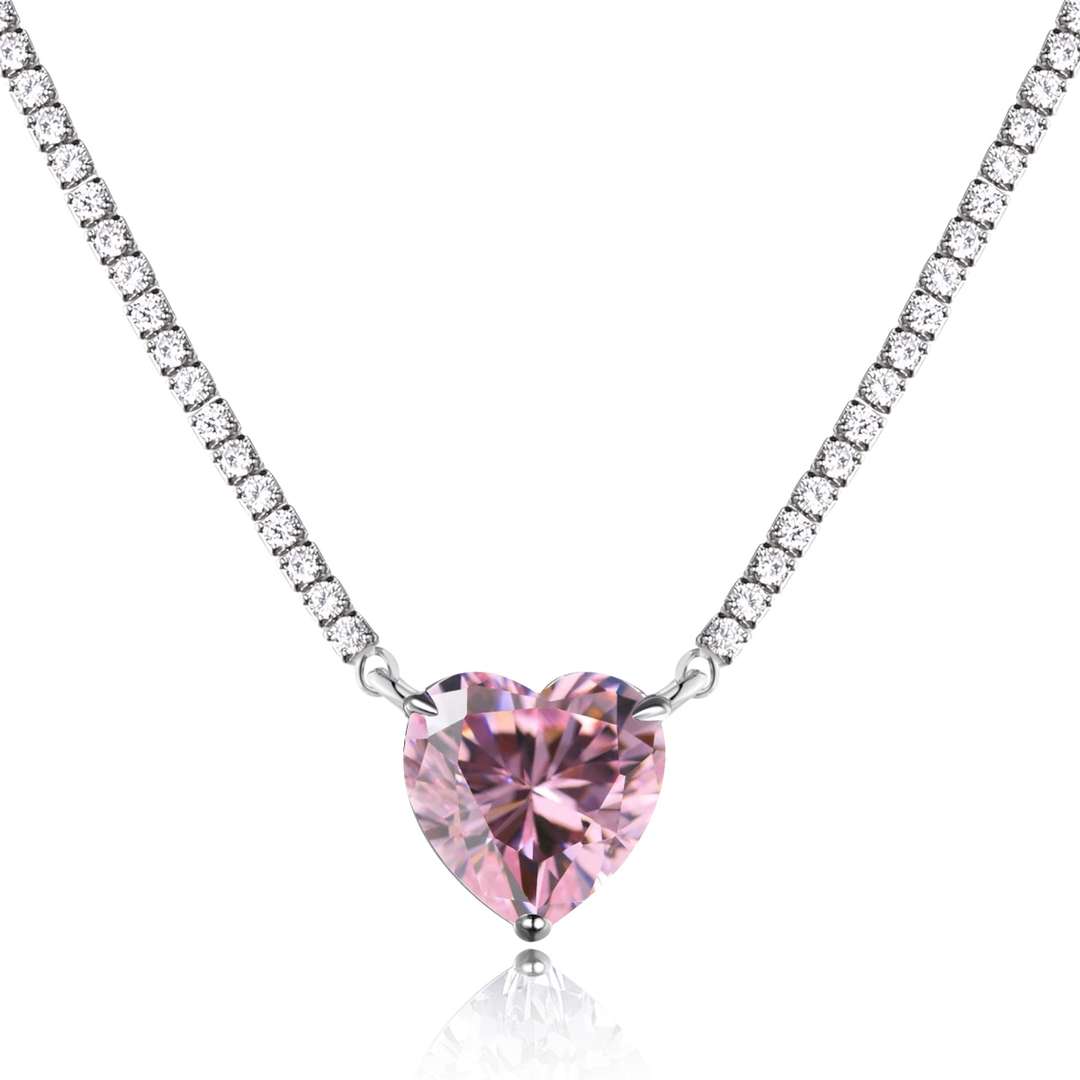 [LORA]8.0 Carat Versatile Colorful Sweet Heart-Shaped Tennis Necklace