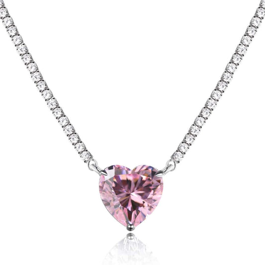 [LORA]8.0 Carat Versatile Colorful Sweet Heart-Shaped Tennis Necklace