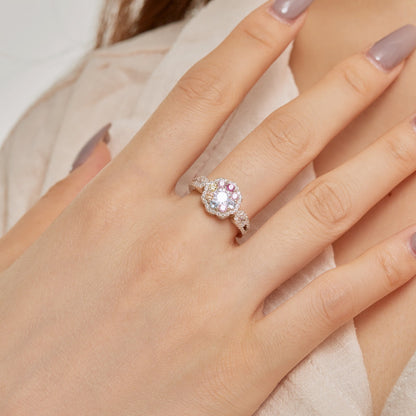 [LORA]Delicate Colorful Round Cut Flower Shape Wedding Ring