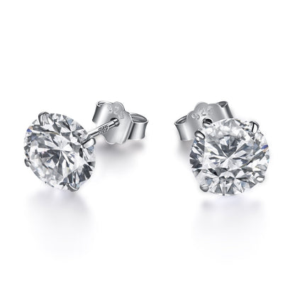 [LORA]Stylish Shiny Round Center Stone Stud Earrings