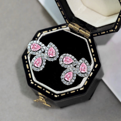 [LORA]Ornate Flower Shape Pear Cut Lover Earrings