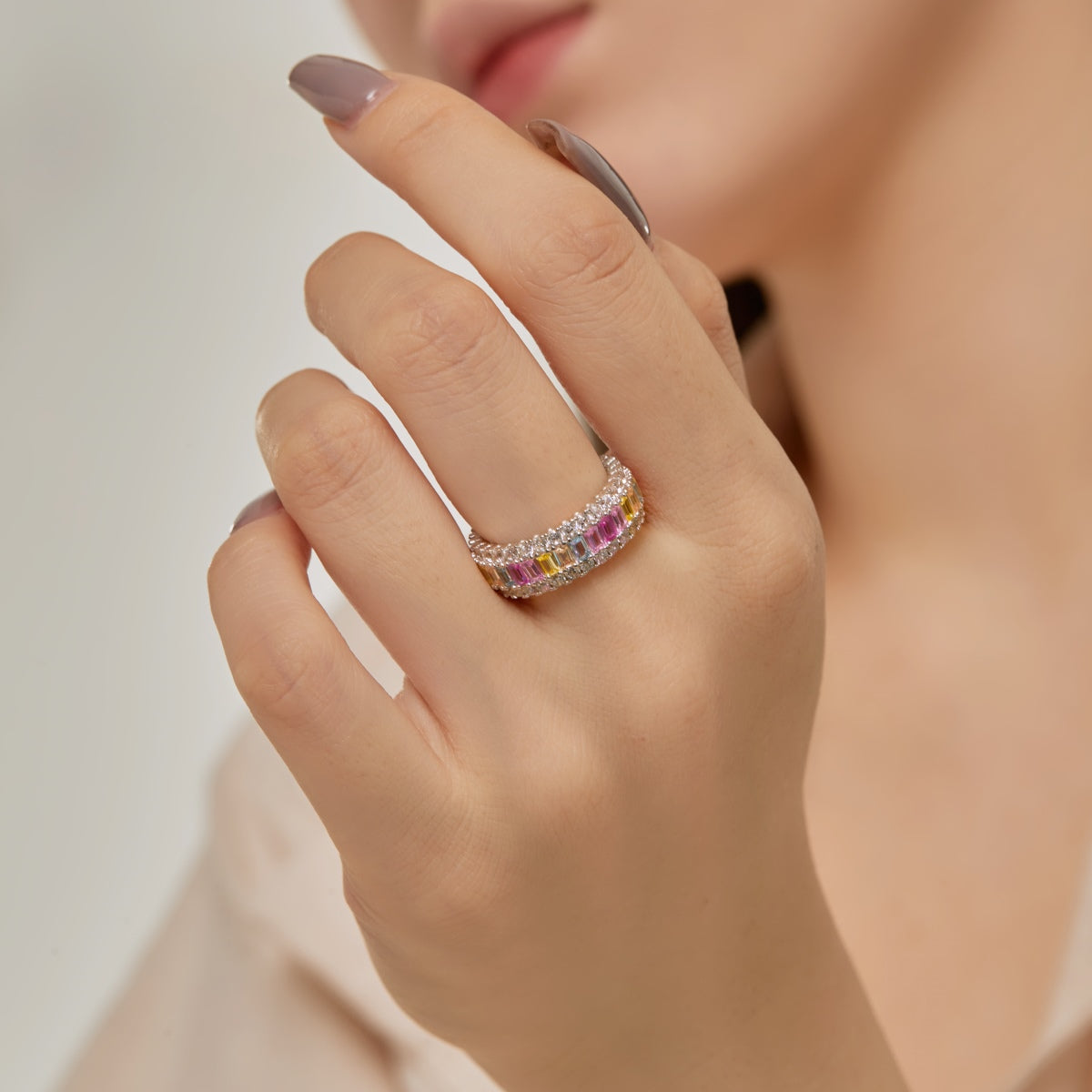 [LORA]Dainty Colorful Radiant Cut Daily Ring