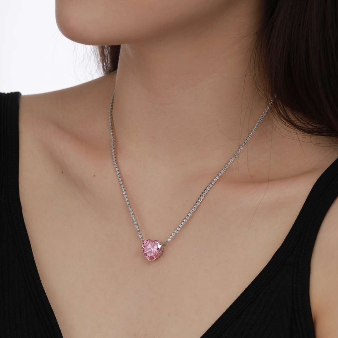 [LORA]8.0 Carat Versatile Colorful Sweet Heart-Shaped Tennis Necklace