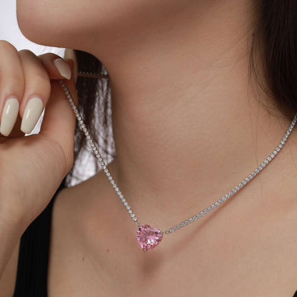 [LORA]8.0 Carat Versatile Colorful Sweet Heart-Shaped Tennis Necklace