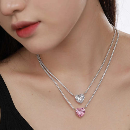 [LORA]8.0 Carat Versatile Colorful Sweet Heart-Shaped Tennis Necklace