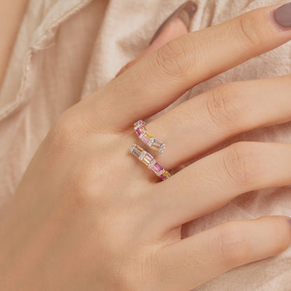 [LORA]Charming Colorful Radiant Cut Adjustable Daily Ring