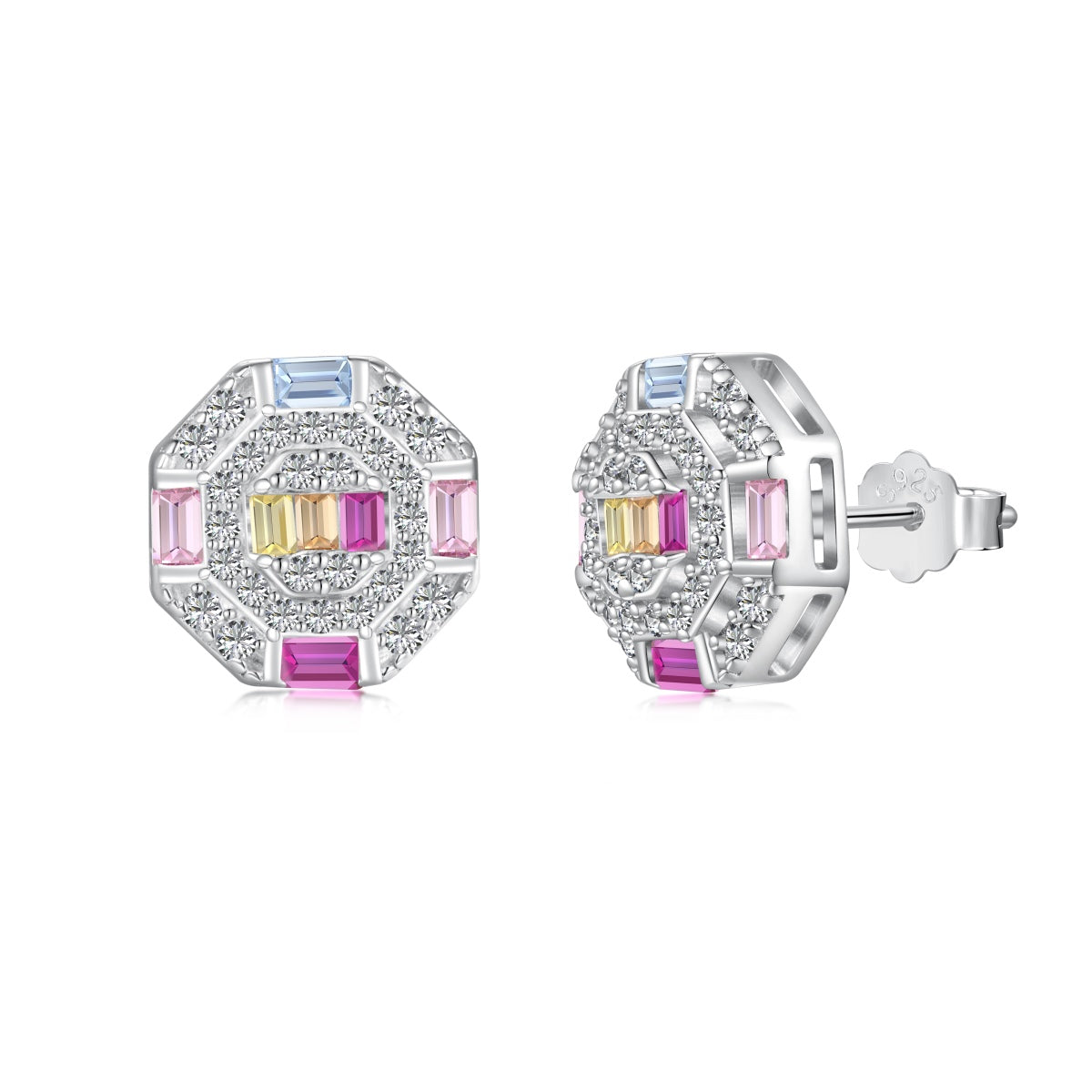 [LORA]Ornate Colorful Octagon Shape Daily Earrings