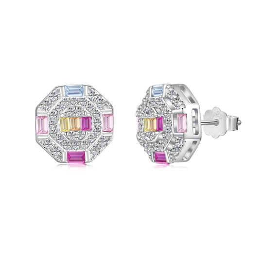 [LORA]Ornate Colorful Octagon Shape Daily Earrings