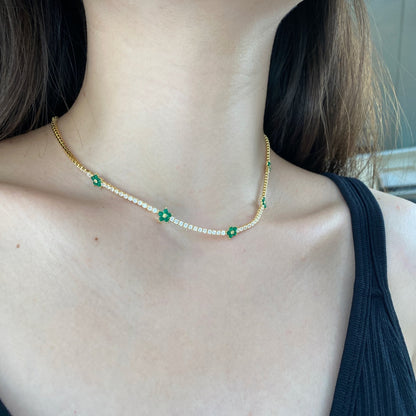 [LORA]Luxurious Colorful Flower Tennis Necklace
