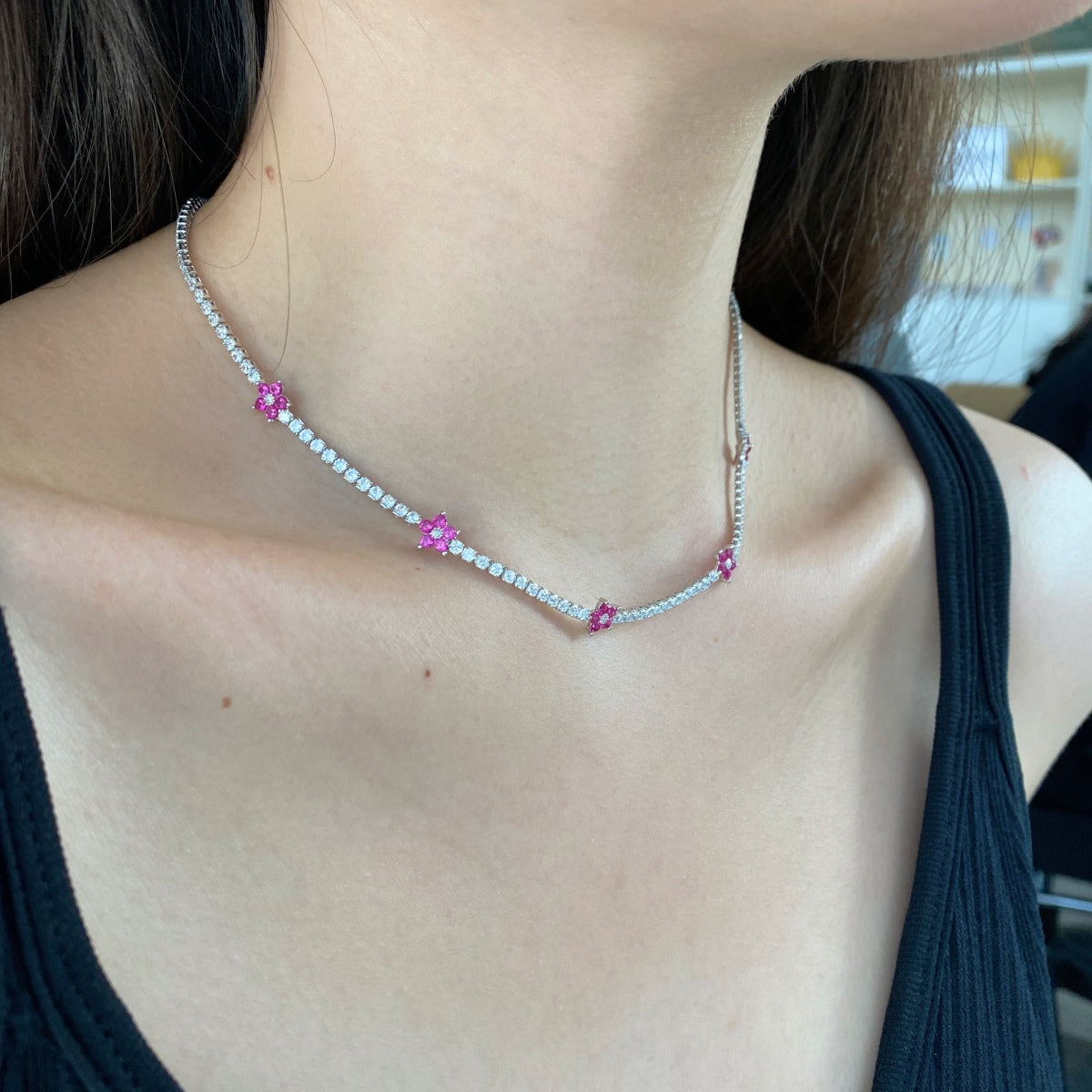 [LORA]Luxurious Colorful Flower Tennis Necklace