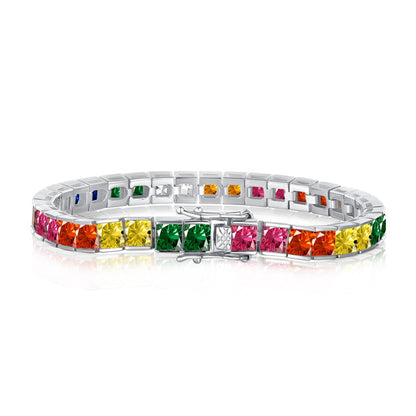 [LORA]Radiant Colorful Princess Cut Tennis Bracelet