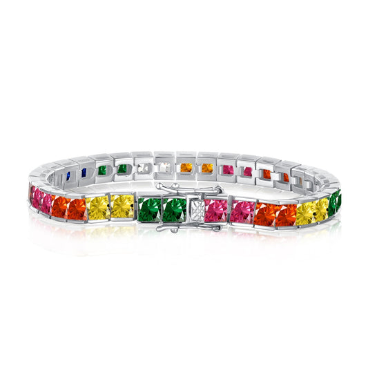 [LORA]Radiant Colorful Princess Cut Tennis Bracelet