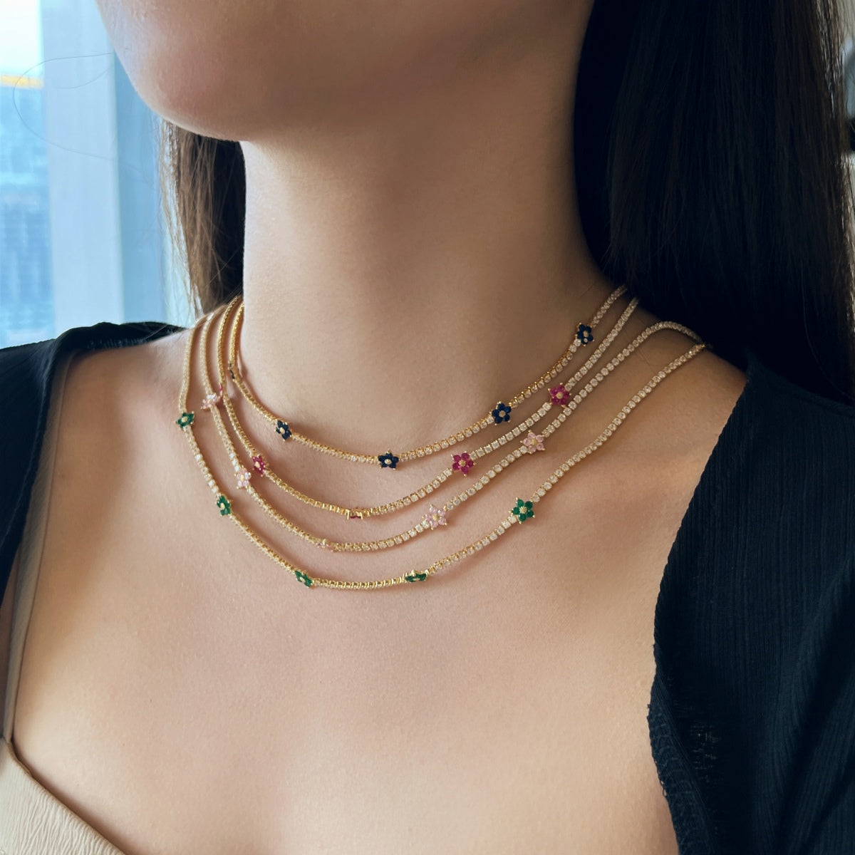 [LORA]Luxurious Colorful Flower Tennis Necklace