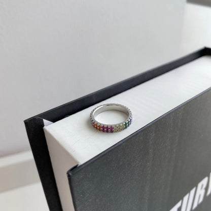 [LORA]Unique Colorful Round Cut Tennis Ring