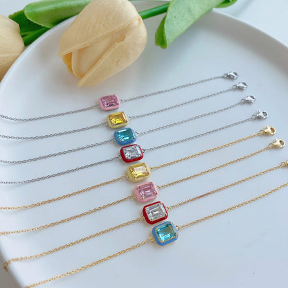 [LORA]2.0 Carat Sparkling Colorful Emerald Cut Daily Bracelet