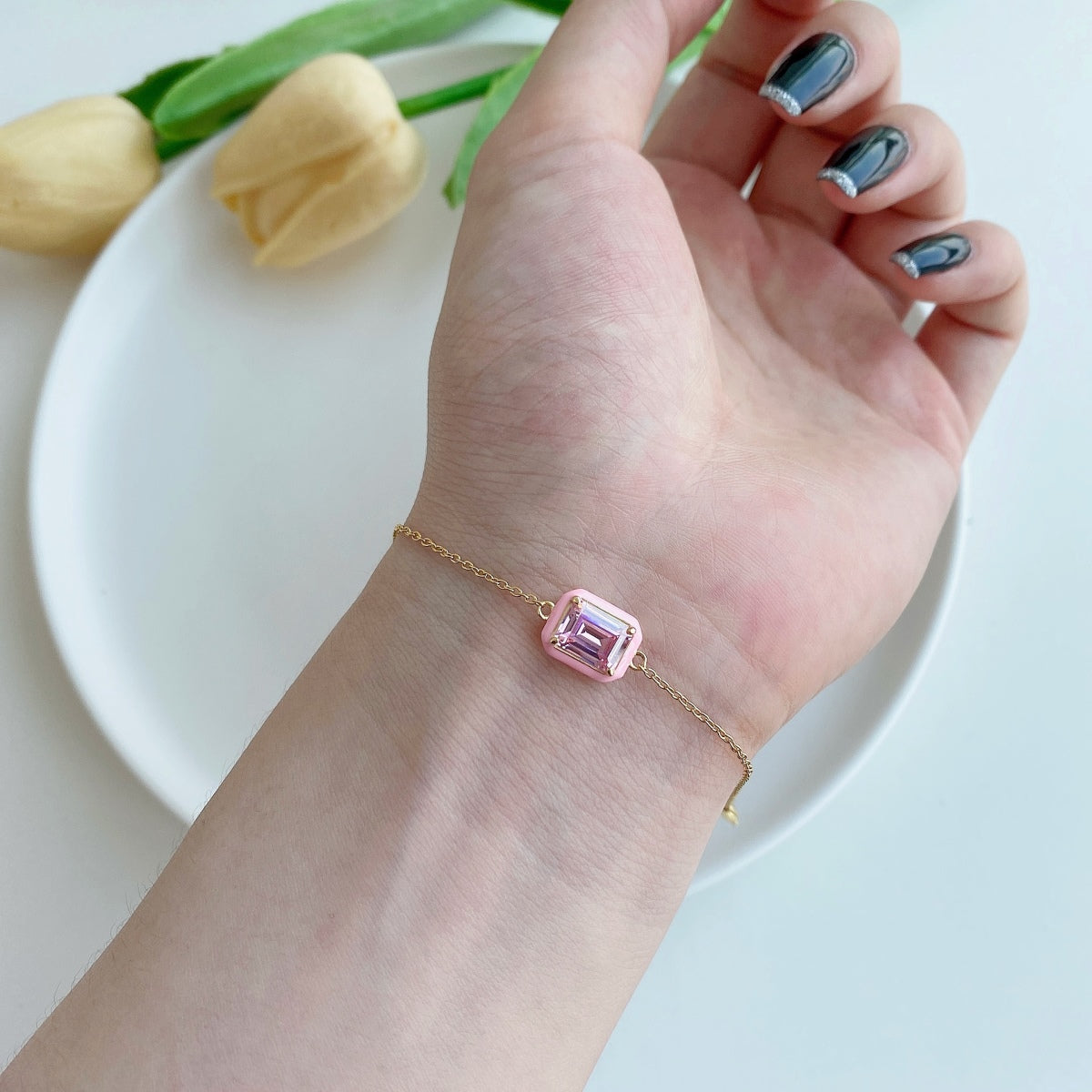 [LORA]2.0 Carat Sparkling Colorful Emerald Cut Daily Bracelet