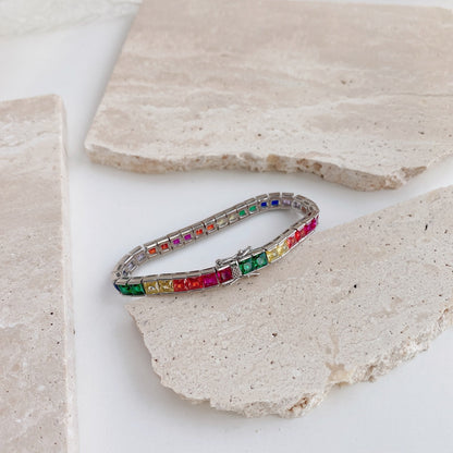 [LORA]Radiant Colorful Princess Cut Tennis Bracelet