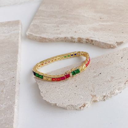 [LORA]Radiant Colorful Princess Cut Tennis Bracelet