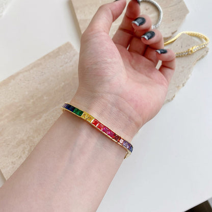 [LORA]Radiant Colorful Princess Cut Tennis Bracelet