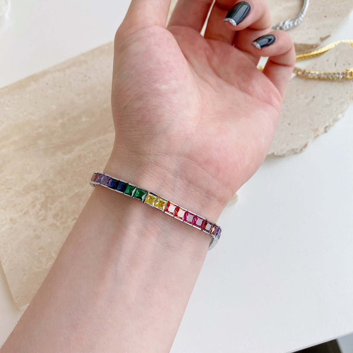 [LORA]Radiant Colorful Princess Cut Tennis Bracelet