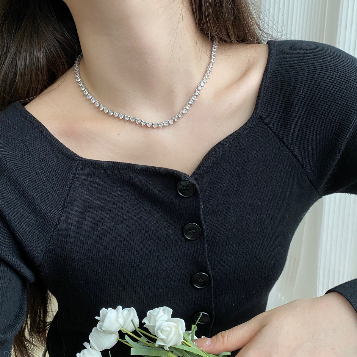 [LORA]Ornate Heart Cut Tennis Necklace