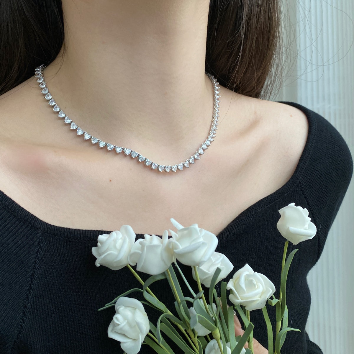 [LORA]Ornate Heart Cut Tennis Necklace