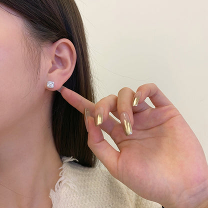 [LORA]Classic Round Center Stone Stud Earrings