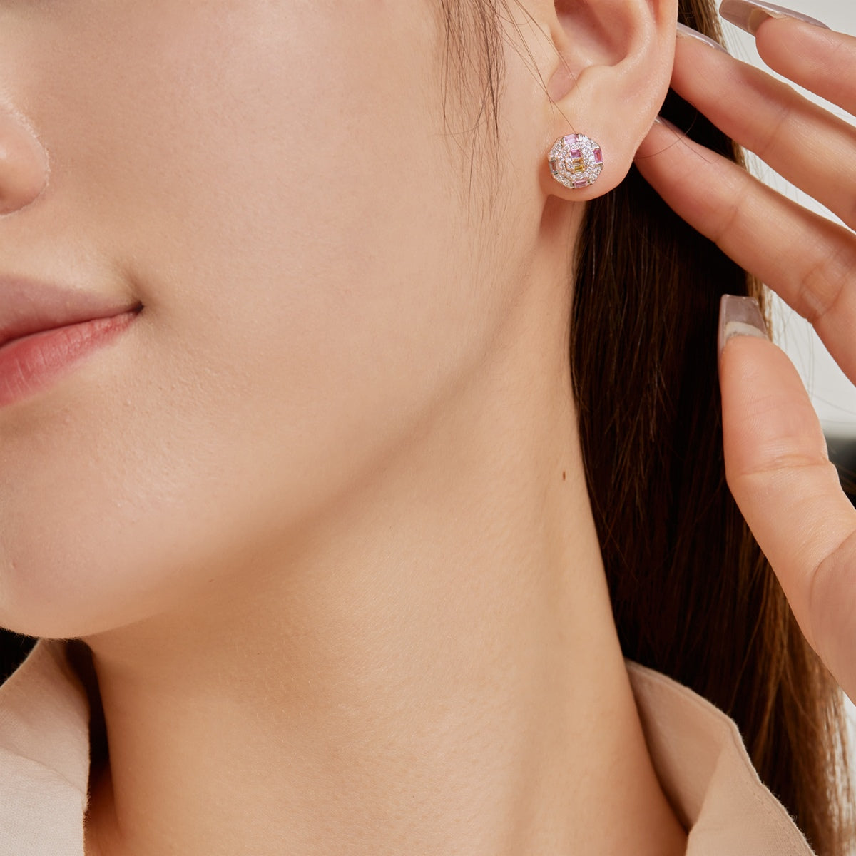 [LORA]Ornate Colorful Octagon Shape Daily Earrings