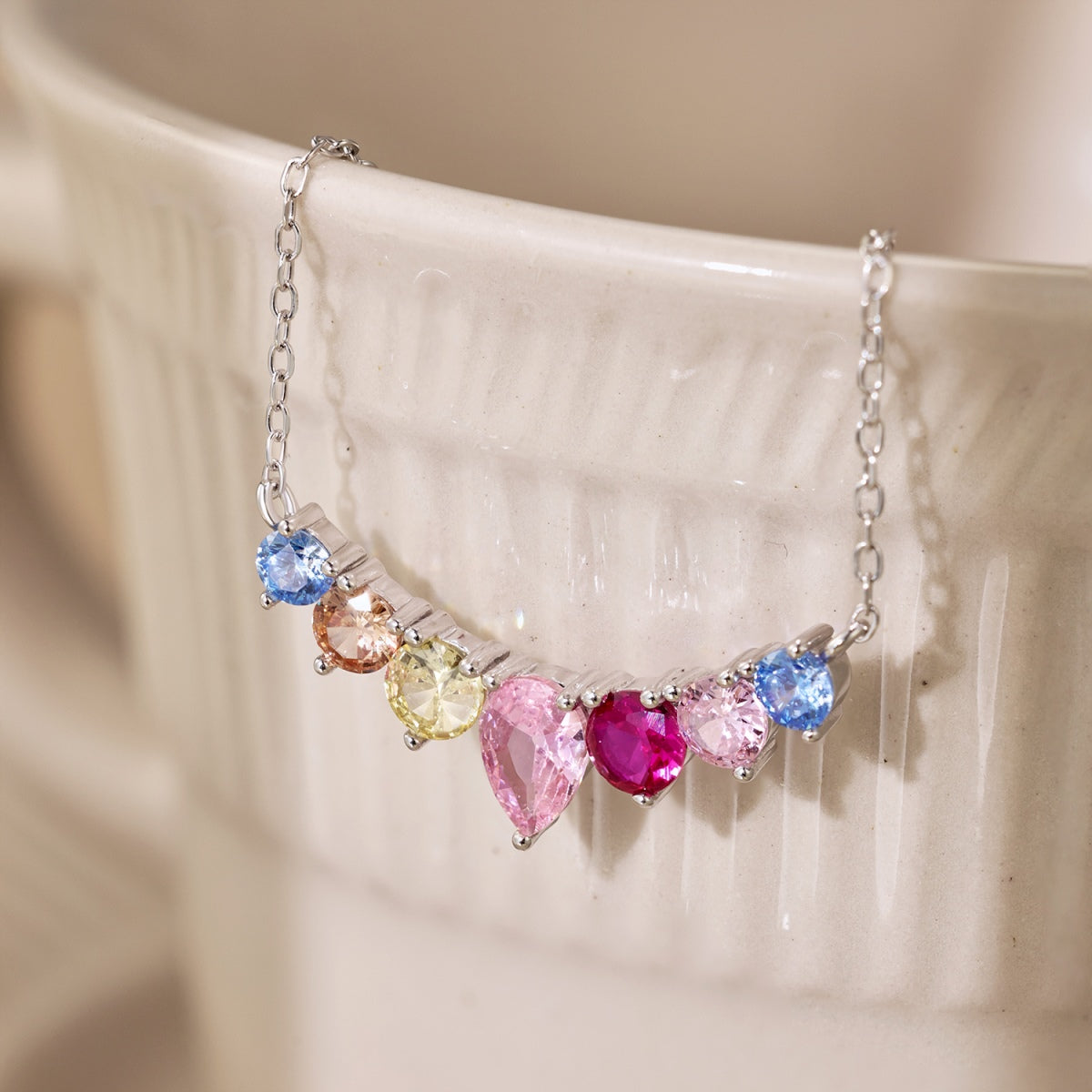 [LORA]Dainty Colorful Heart Necklace
