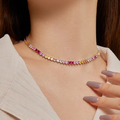 [LORA]Sparkling Colorful Full Heart Tennis Necklace