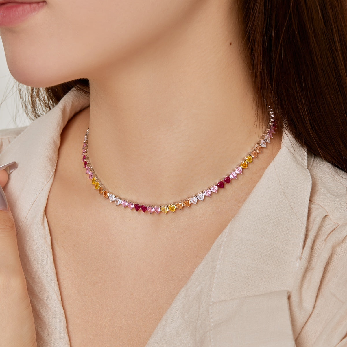 [LORA]Sparkling Colorful Full Heart Tennis Necklace