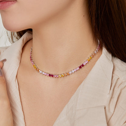 [LORA]Sparkling Colorful Full Heart Tennis Necklace