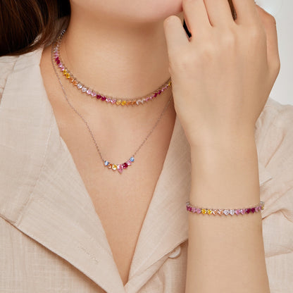 [LORA]Sparkling Colorful Full Heart Tennis Necklace