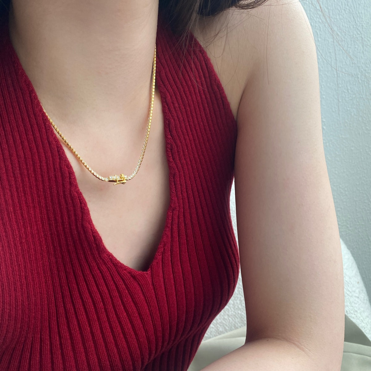 [LORA]Delicate Round Shape Tennis Necklace