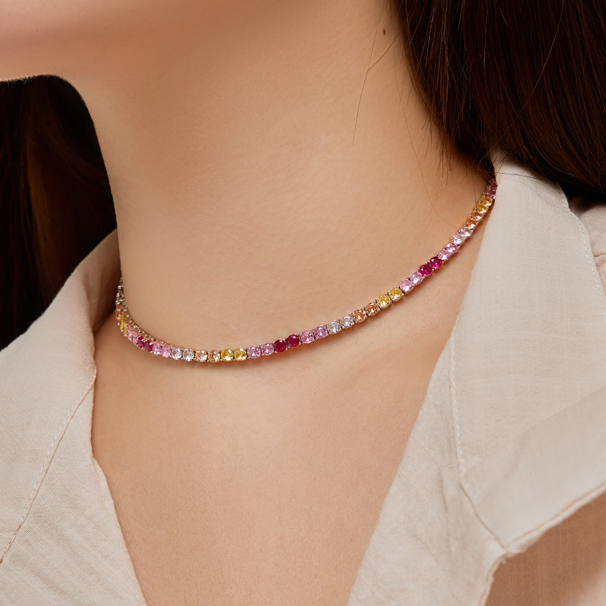 [LORA]Delicate Colorful Tennis Necklace