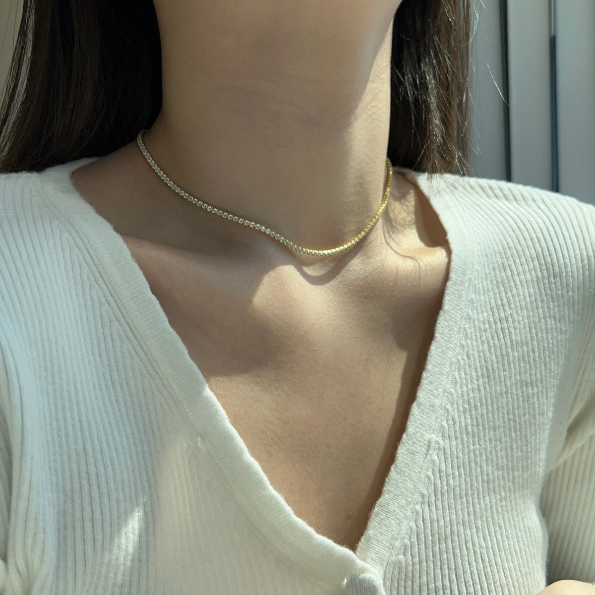 [LORA]Delicate Round Shape Tennis Necklace