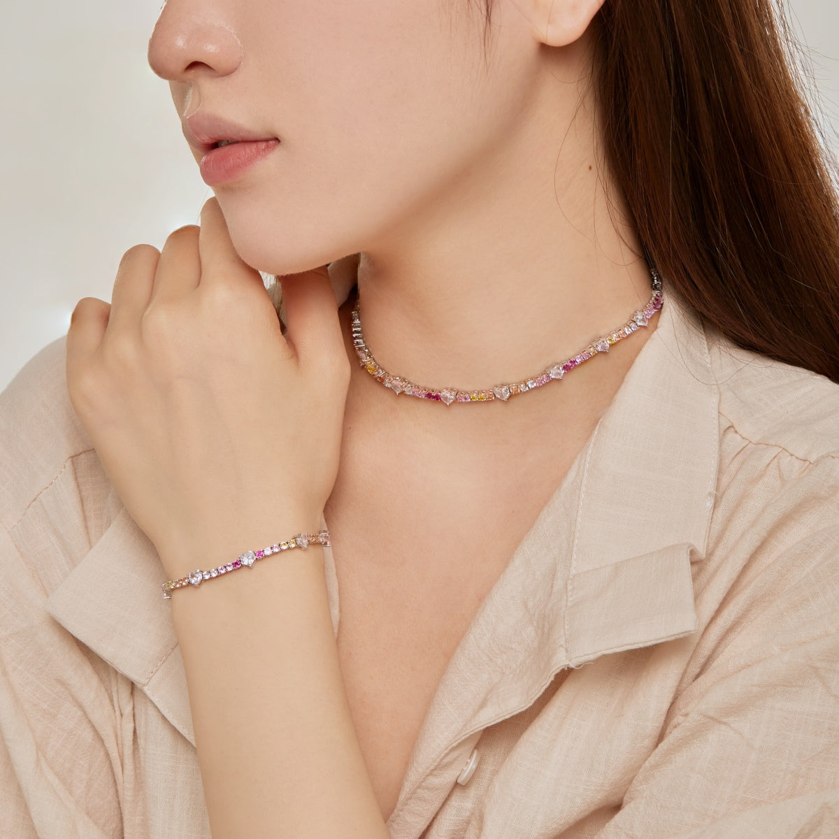 [LORA]Romantic Heart Shape Round Cut Lover Bracelet