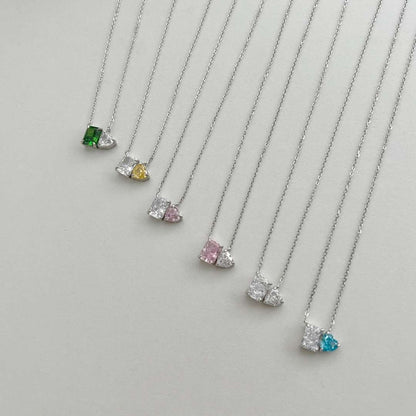 [LORA]Dazzling Square & Heart Shape Necklace