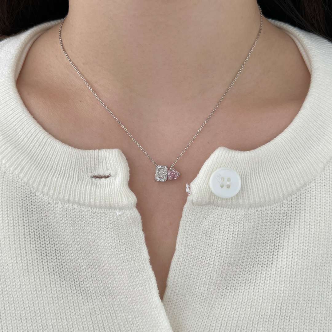 [LORA]Dazzling Square & Heart Shape Necklace