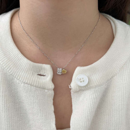 [LORA]Dazzling Square & Heart Shape Necklace