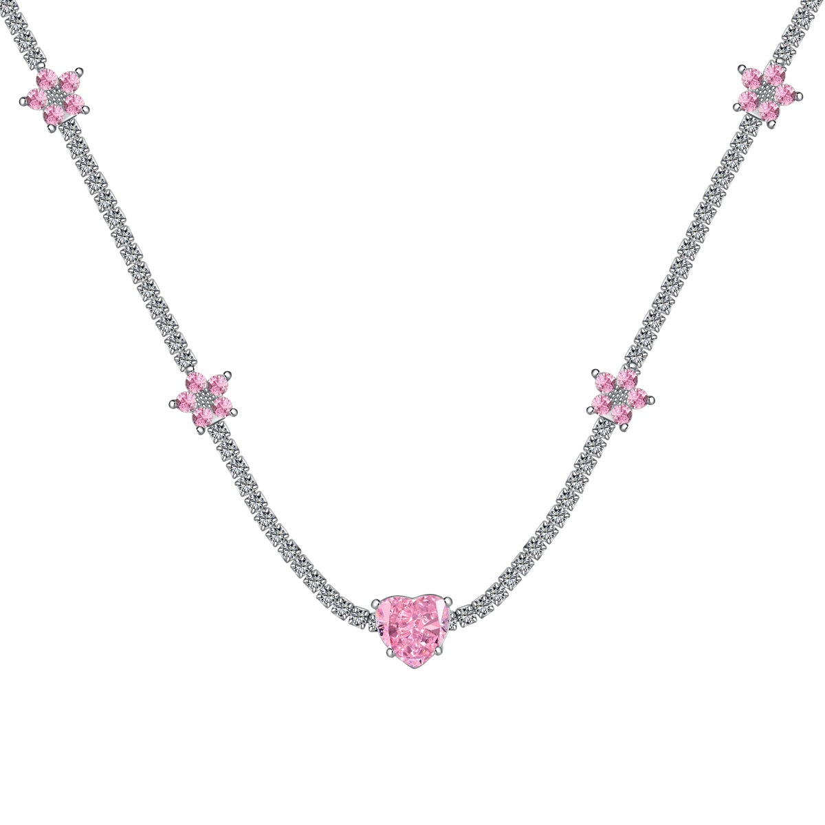 [LORA]Dazzling Pink Heart Flower Necklace