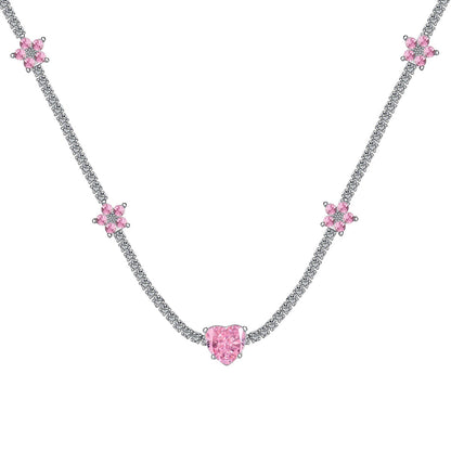 [LORA]Dazzling Pink Heart Flower Necklace