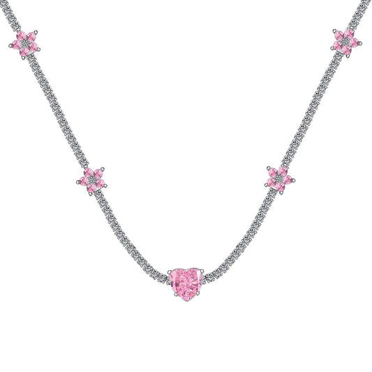[LORA]Dazzling Pink Heart Flower Necklace