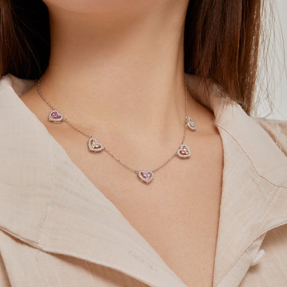 [LORA]Sparkling Five Heart Necklace