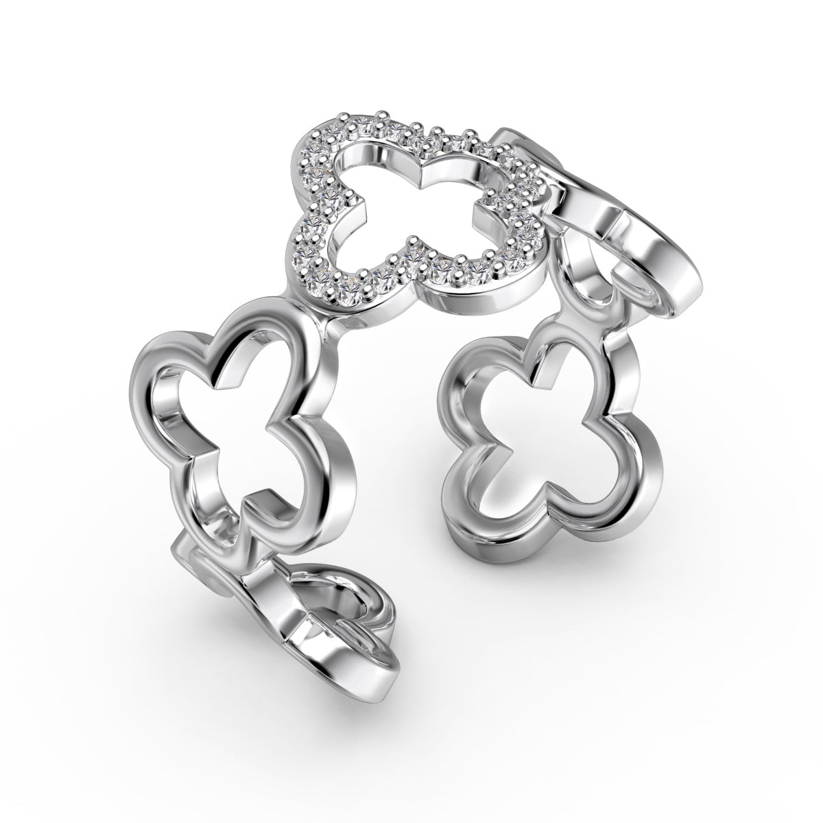 [LORA]Hollow Design Four-Leaf Clover Flower Shape Ring